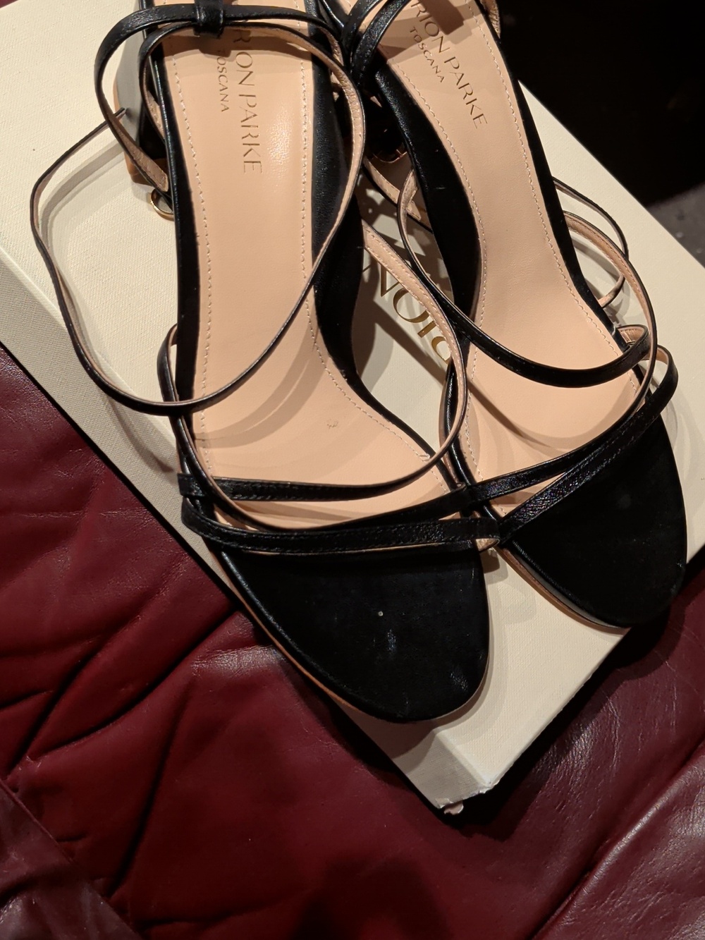 Women's Black Strappy Block Heel Sandals - Sleek Evening Heels - Picture 2 of 8